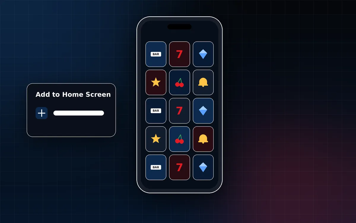 Smartphone illustration with game tiles beside an Add to Home Screen panel